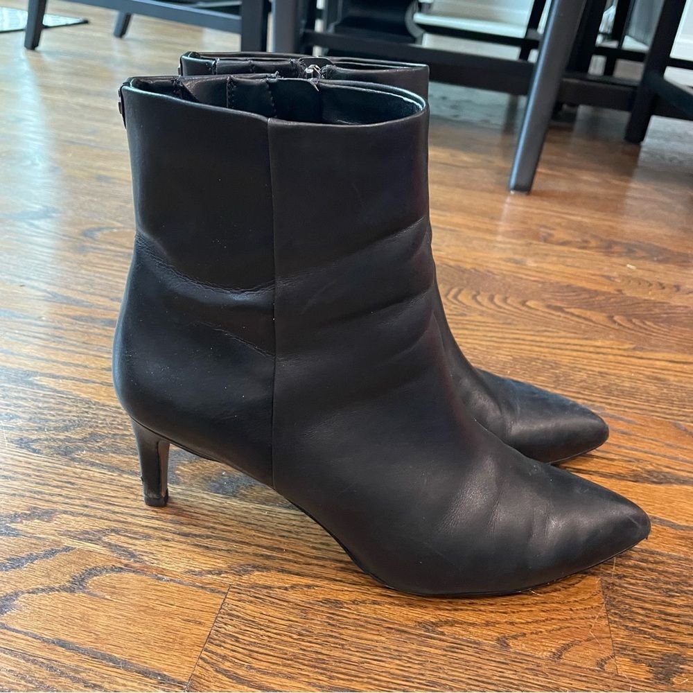 SAM EDELMAN Ulissa Black Leather Heeled Pointed Toe Boots